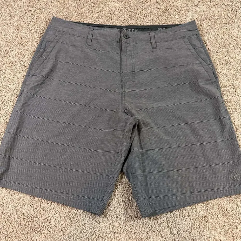 Hang Ten Hybrid Shorts Mens 36 Gray Striped Stretch Golf Casual Chino Flat Front